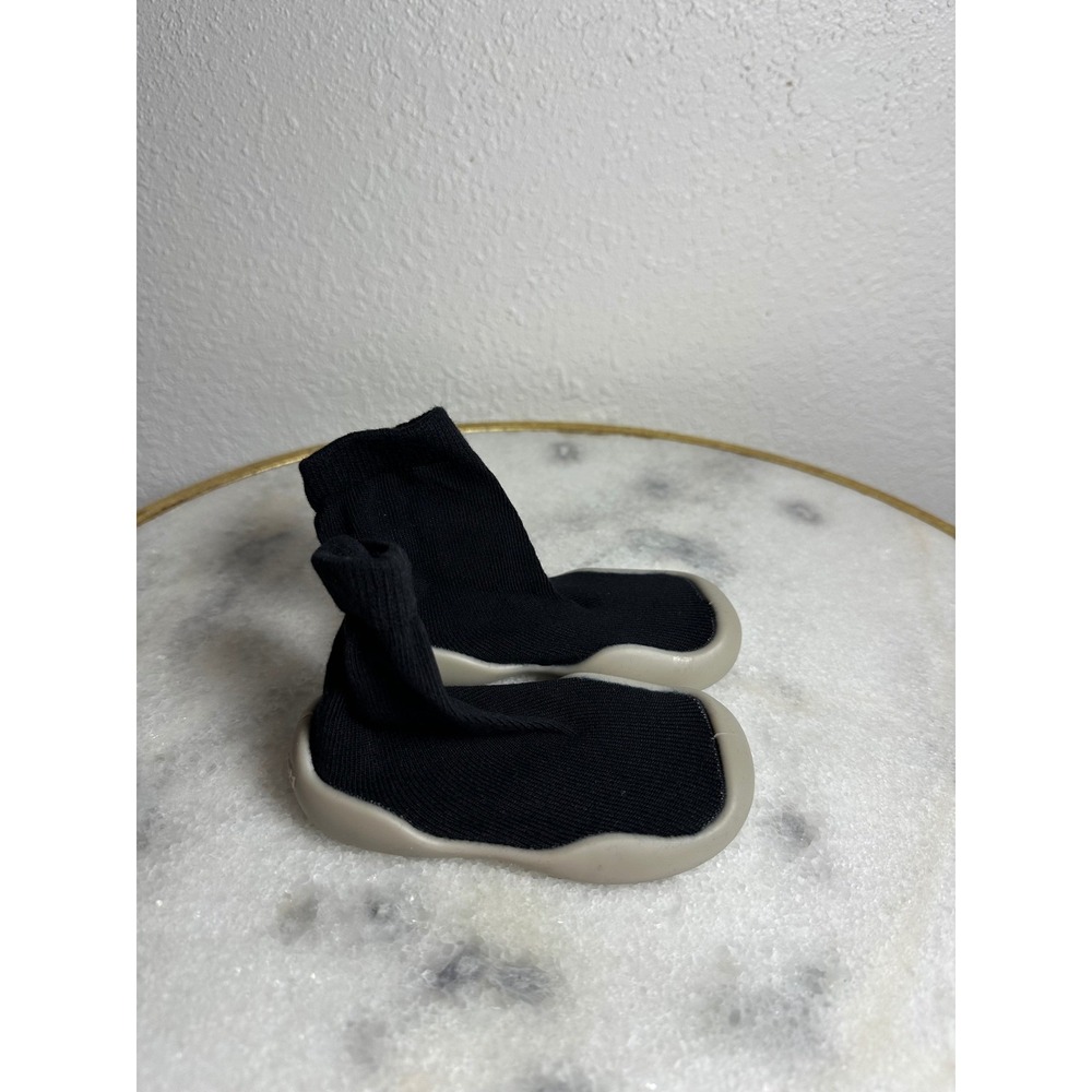 Tiny Explorings Baby Sock Shoes Black Knit Slip On First Walkers Rubber Sole